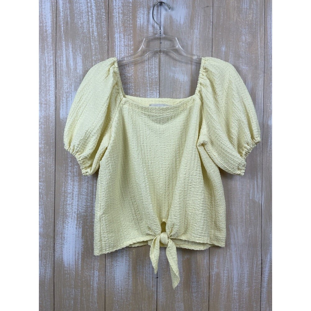 Loft Women’s Size S Butter Yellow Crop Tie Short Sleeve Top Textured